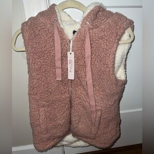 Love Tree Rose Pink Sherpa Hooded Vest with Cream Lining
